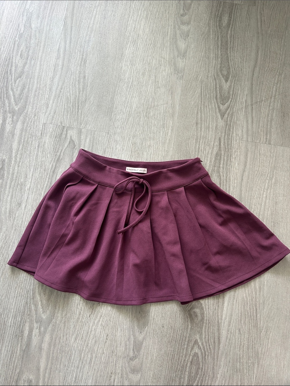 Sincerely Jules Pleated Drawstring Skater Skirt in Plum